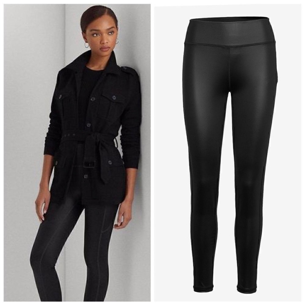 NWOT Ralph Lauren Faux Leather Leggings Womens XXS Black‎ Coated Minimalist